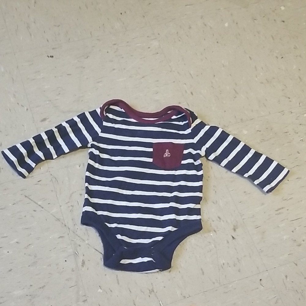 Navy and White Striped Kids Bodysuit with Burgundy Accents